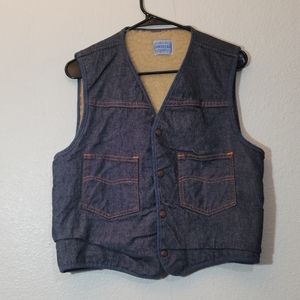 Vintage Sears Roebucks Sherpa Lined Denim Snap Front Vest Men's Small/Medium
